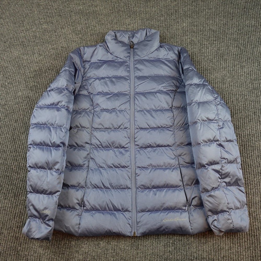Eddie Bauer EB650 Down Jacket Womens Small Blue Quilted Puffer Full Zip